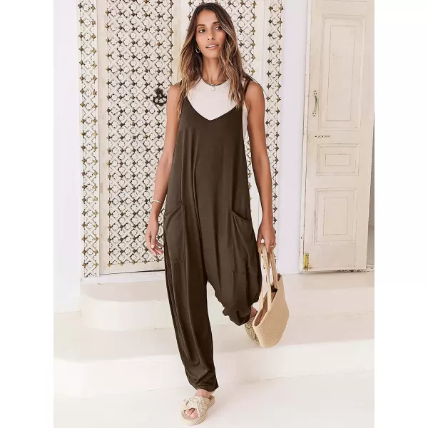 imageANRABESS Womens Casual Loose Sleeveless Jumpsuits Adjustbale Spaghetti Strap V Neck Harem Long Pants Overalls with PocketsCoffee
