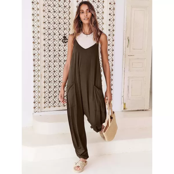 imageANRABESS Womens Casual Loose Sleeveless Jumpsuits Adjustbale Spaghetti Strap V Neck Harem Long Pants Overalls with PocketsCoffee