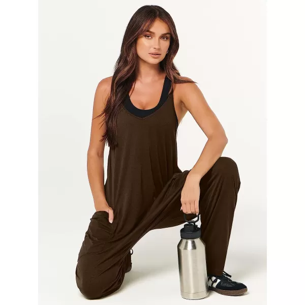 imageANRABESS Womens Casual Loose Sleeveless Jumpsuits Adjustbale Spaghetti Strap V Neck Harem Long Pants Overalls with PocketsCoffee