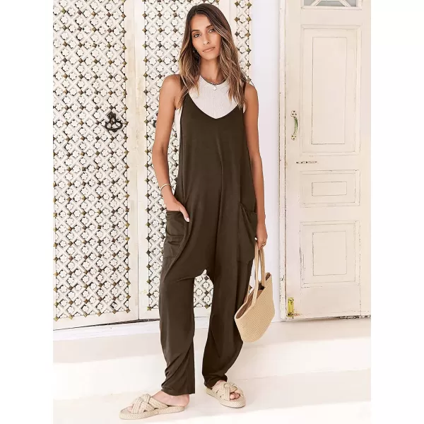 imageANRABESS Womens Casual Loose Sleeveless Jumpsuits Adjustbale Spaghetti Strap V Neck Harem Long Pants Overalls with PocketsCoffee