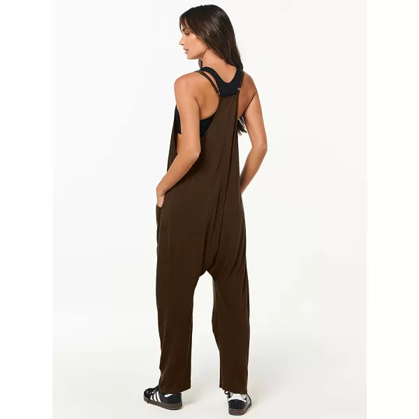 imageANRABESS Womens Casual Loose Sleeveless Jumpsuits Adjustbale Spaghetti Strap V Neck Harem Long Pants Overalls with PocketsCoffee