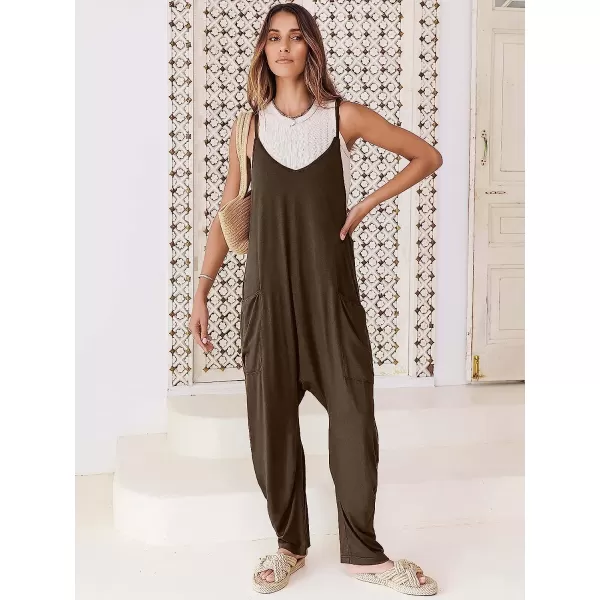 imageANRABESS Womens Casual Loose Sleeveless Jumpsuits Adjustbale Spaghetti Strap V Neck Harem Long Pants Overalls with PocketsCoffee