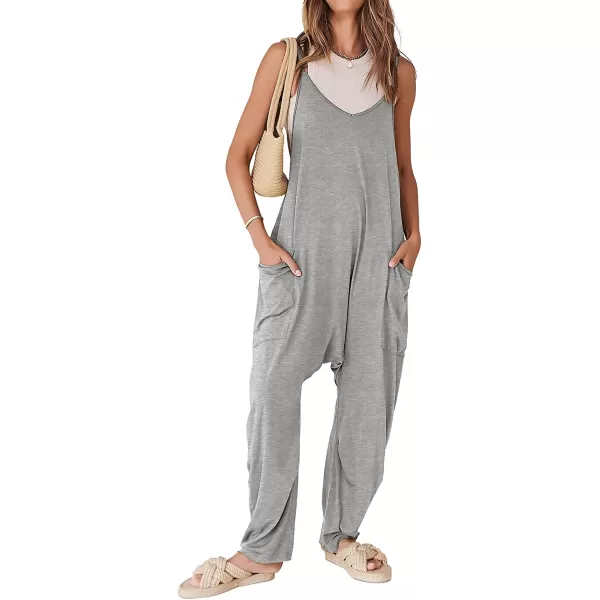 imageANRABESS Womens Casual Loose Sleeveless Jumpsuits Adjustbale Spaghetti Strap V Neck Harem Long Pants Overalls with PocketsGray