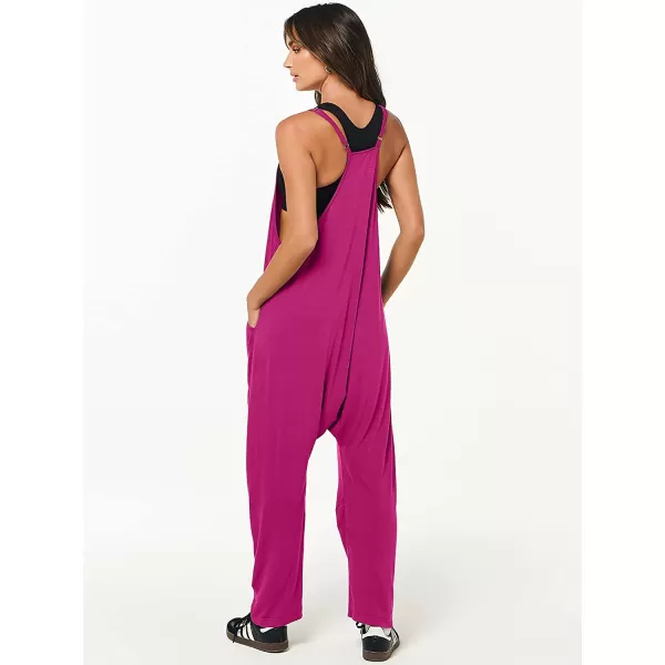 imageANRABESS Womens Casual Loose Sleeveless Jumpsuits Adjustbale Spaghetti Strap V Neck Harem Long Pants Overalls with PocketsHot Pink