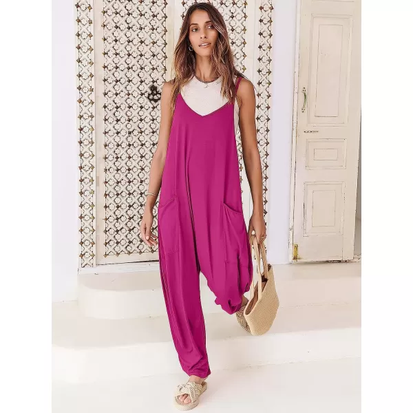 imageANRABESS Womens Casual Loose Sleeveless Jumpsuits Adjustbale Spaghetti Strap V Neck Harem Long Pants Overalls with PocketsHot Pink
