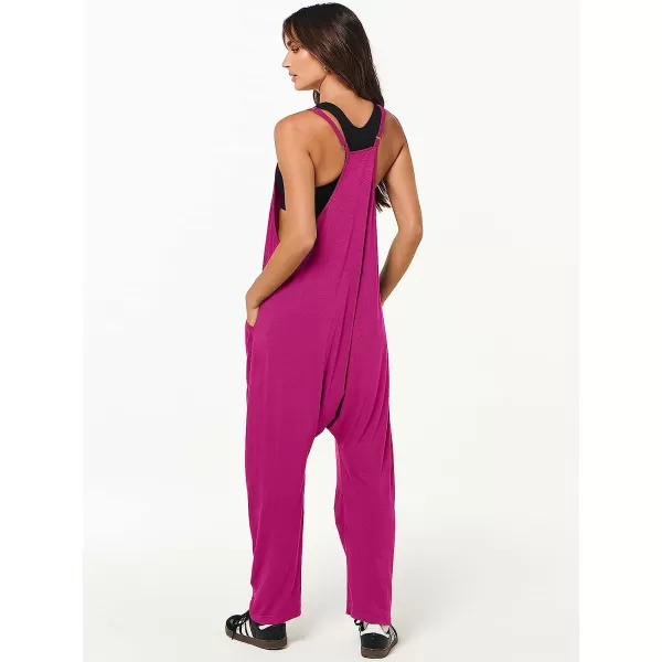 imageANRABESS Womens Casual Loose Sleeveless Jumpsuits Adjustbale Spaghetti Strap V Neck Harem Long Pants Overalls with PocketsHot Pink