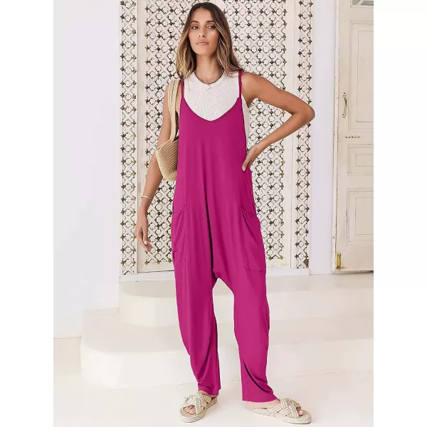 imageANRABESS Womens Casual Loose Sleeveless Jumpsuits Adjustbale Spaghetti Strap V Neck Harem Long Pants Overalls with PocketsHot Pink