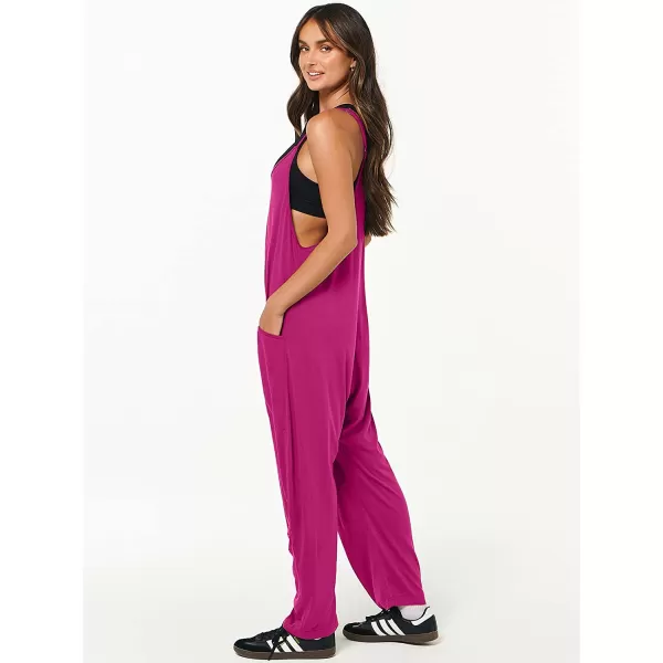 imageANRABESS Womens Casual Loose Sleeveless Jumpsuits Adjustbale Spaghetti Strap V Neck Harem Long Pants Overalls with PocketsHot Pink