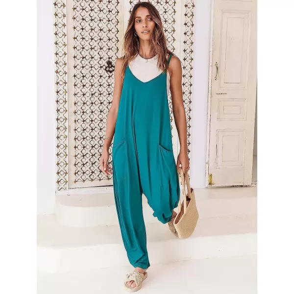 imageANRABESS Womens Casual Loose Sleeveless Jumpsuits Adjustbale Spaghetti Strap V Neck Harem Long Pants Overalls with PocketsLake Green