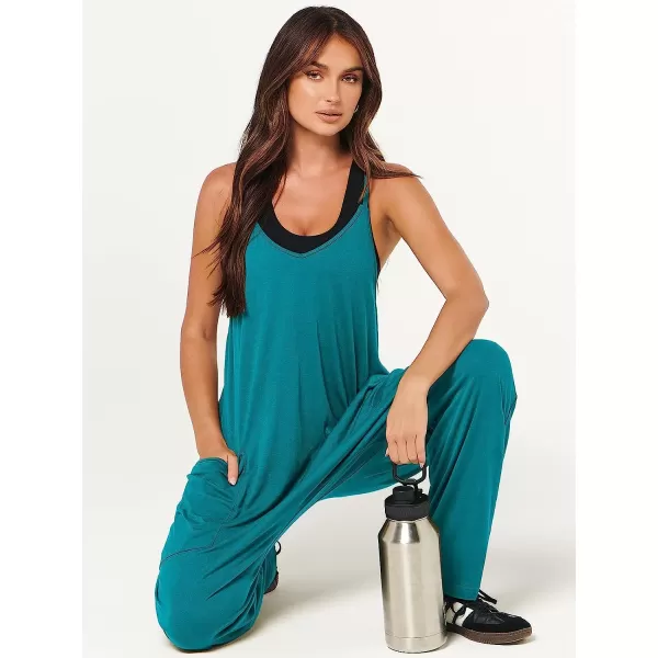 imageANRABESS Womens Casual Loose Sleeveless Jumpsuits Adjustbale Spaghetti Strap V Neck Harem Long Pants Overalls with PocketsLake Green