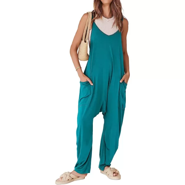 imageANRABESS Womens Casual Loose Sleeveless Jumpsuits Adjustbale Spaghetti Strap V Neck Harem Long Pants Overalls with PocketsLake Green