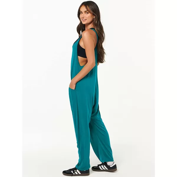 imageANRABESS Womens Casual Loose Sleeveless Jumpsuits Adjustbale Spaghetti Strap V Neck Harem Long Pants Overalls with PocketsLake Green