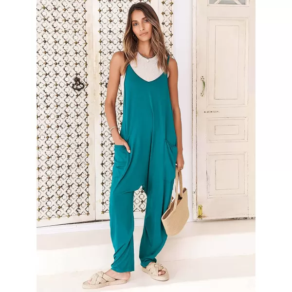 imageANRABESS Womens Casual Loose Sleeveless Jumpsuits Adjustbale Spaghetti Strap V Neck Harem Long Pants Overalls with PocketsLake Green