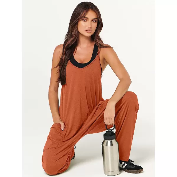 imageANRABESS Womens Casual Loose Sleeveless Jumpsuits Adjustbale Spaghetti Strap V Neck Harem Long Pants Overalls with PocketsOrange