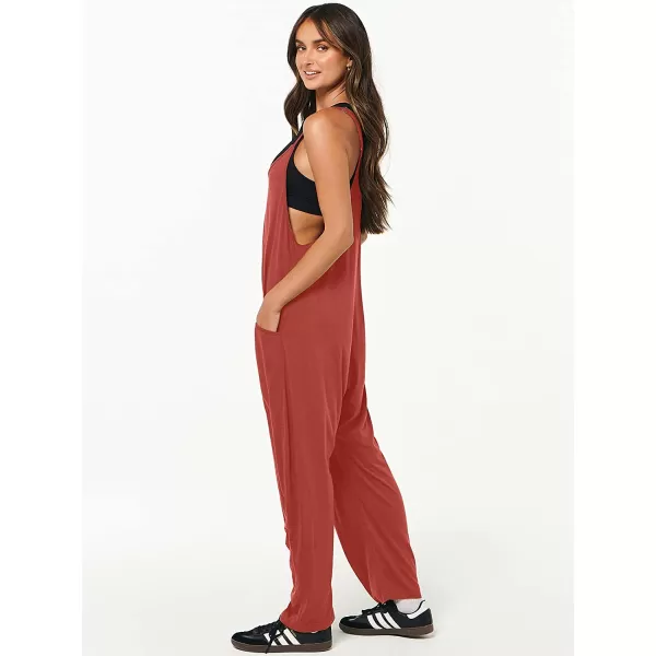 imageANRABESS Womens Casual Loose Sleeveless Jumpsuits Adjustbale Spaghetti Strap V Neck Harem Long Pants Overalls with PocketsOrange Rust