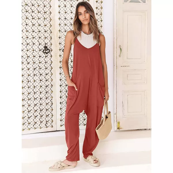 imageANRABESS Womens Casual Loose Sleeveless Jumpsuits Adjustbale Spaghetti Strap V Neck Harem Long Pants Overalls with PocketsOrange Rust