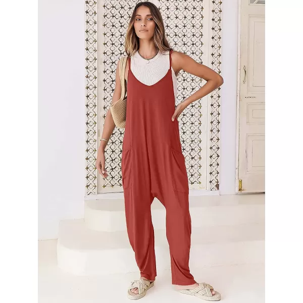 imageANRABESS Womens Casual Loose Sleeveless Jumpsuits Adjustbale Spaghetti Strap V Neck Harem Long Pants Overalls with PocketsOrange Rust