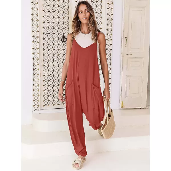 imageANRABESS Womens Casual Loose Sleeveless Jumpsuits Adjustbale Spaghetti Strap V Neck Harem Long Pants Overalls with PocketsOrange Rust