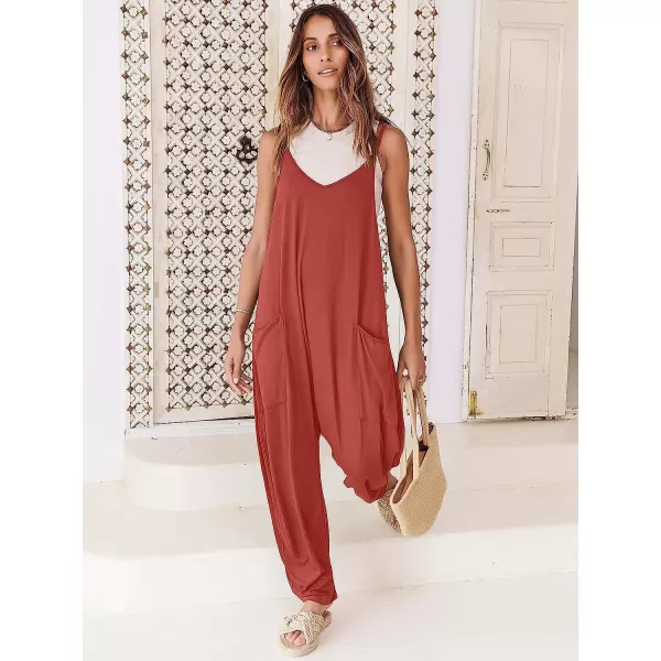 imageANRABESS Womens Casual Loose Sleeveless Jumpsuits Adjustbale Spaghetti Strap V Neck Harem Long Pants Overalls with PocketsOrange Rust