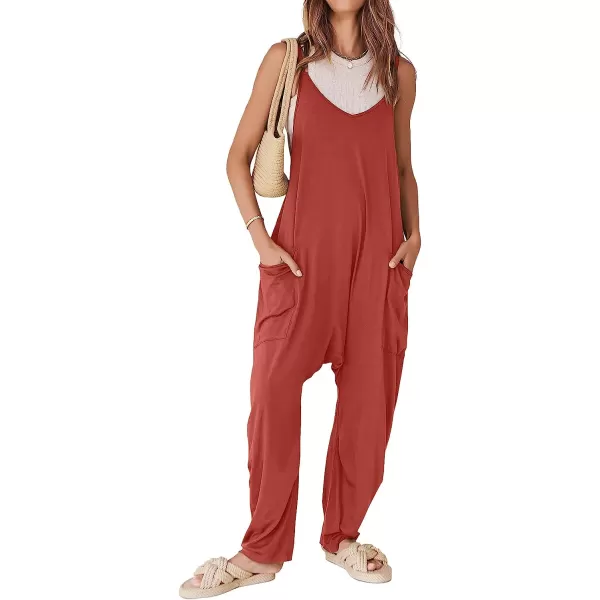imageANRABESS Womens Casual Loose Sleeveless Jumpsuits Adjustbale Spaghetti Strap V Neck Harem Long Pants Overalls with PocketsOrange Rust