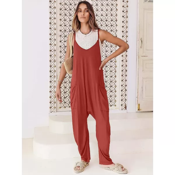 imageANRABESS Womens Casual Loose Sleeveless Jumpsuits Adjustbale Spaghetti Strap V Neck Harem Long Pants Overalls with PocketsOrange Rust