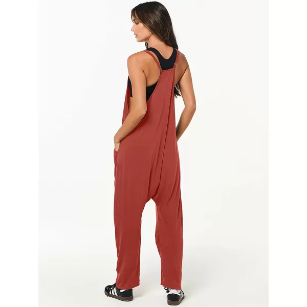 imageANRABESS Womens Casual Loose Sleeveless Jumpsuits Adjustbale Spaghetti Strap V Neck Harem Long Pants Overalls with PocketsOrange Rust