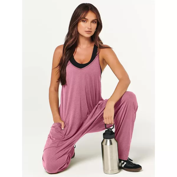 imageANRABESS Womens Casual Loose Sleeveless Jumpsuits Adjustbale Spaghetti Strap V Neck Harem Long Pants Overalls with PocketsPink