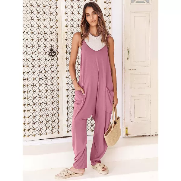 imageANRABESS Womens Casual Loose Sleeveless Jumpsuits Adjustbale Spaghetti Strap V Neck Harem Long Pants Overalls with PocketsPink