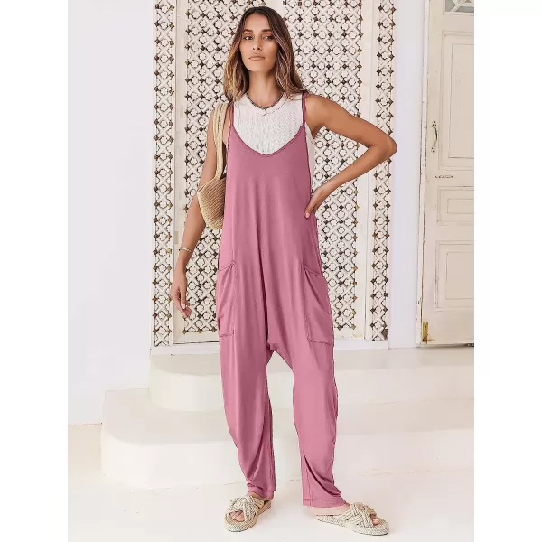 imageANRABESS Womens Casual Loose Sleeveless Jumpsuits Adjustbale Spaghetti Strap V Neck Harem Long Pants Overalls with PocketsPink
