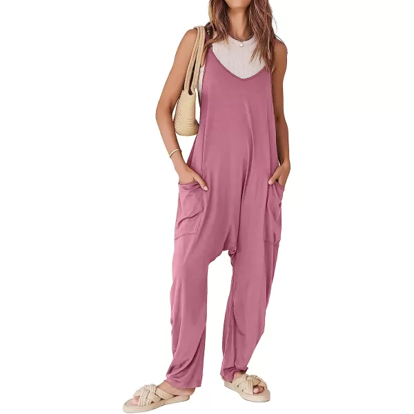 imageANRABESS Womens Casual Loose Sleeveless Jumpsuits Adjustbale Spaghetti Strap V Neck Harem Long Pants Overalls with PocketsPink