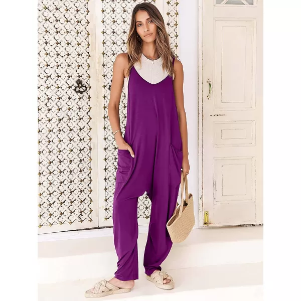 imageANRABESS Womens Casual Loose Sleeveless Jumpsuits Adjustbale Spaghetti Strap V Neck Harem Long Pants Overalls with PocketsPurpple