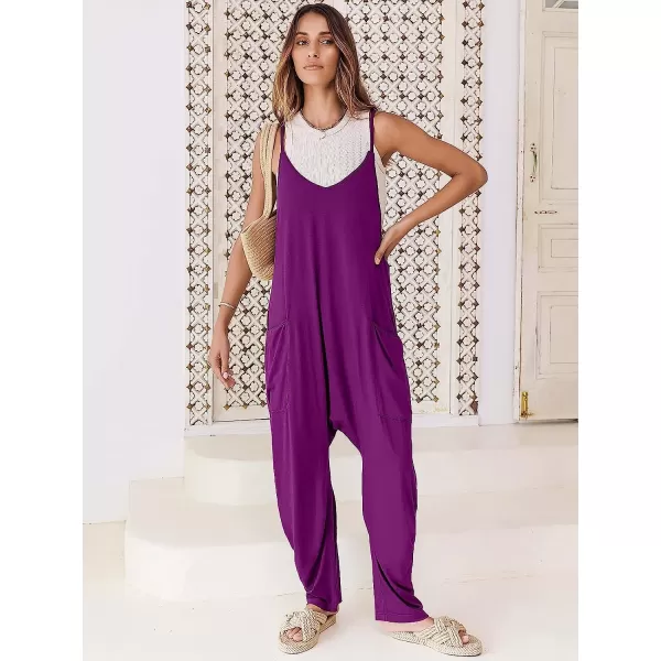 imageANRABESS Womens Casual Loose Sleeveless Jumpsuits Adjustbale Spaghetti Strap V Neck Harem Long Pants Overalls with PocketsPurpple