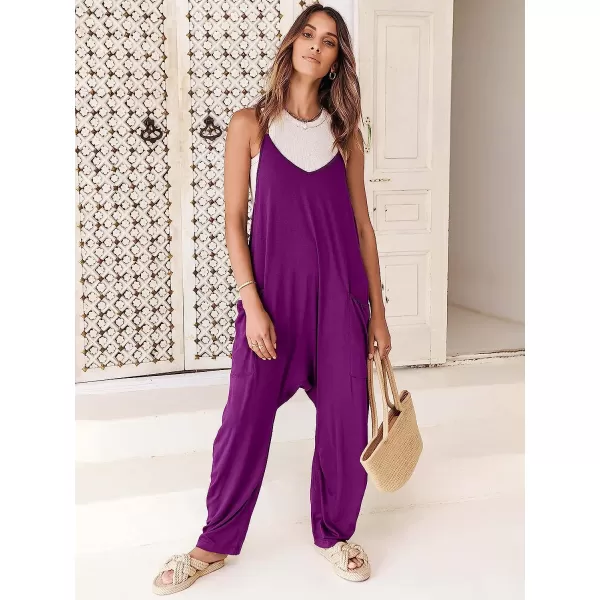 imageANRABESS Womens Casual Loose Sleeveless Jumpsuits Adjustbale Spaghetti Strap V Neck Harem Long Pants Overalls with PocketsPurpple