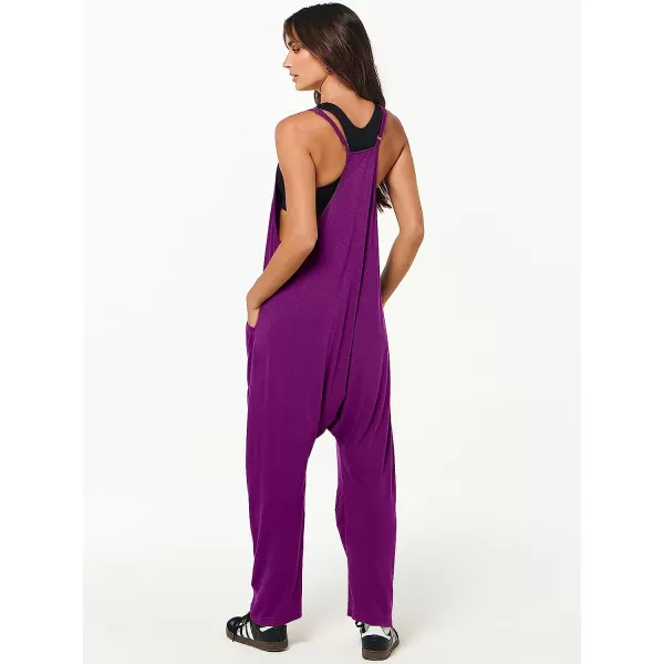 imageANRABESS Womens Casual Loose Sleeveless Jumpsuits Adjustbale Spaghetti Strap V Neck Harem Long Pants Overalls with PocketsPurpple