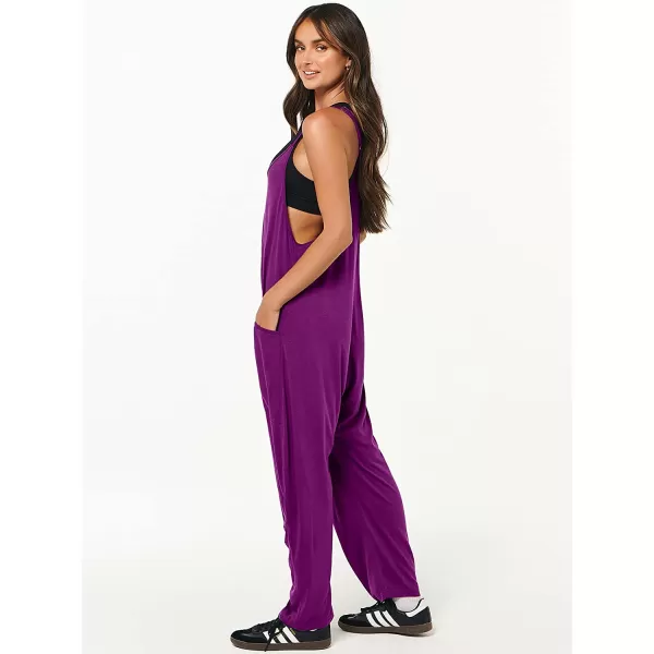imageANRABESS Womens Casual Loose Sleeveless Jumpsuits Adjustbale Spaghetti Strap V Neck Harem Long Pants Overalls with PocketsPurpple