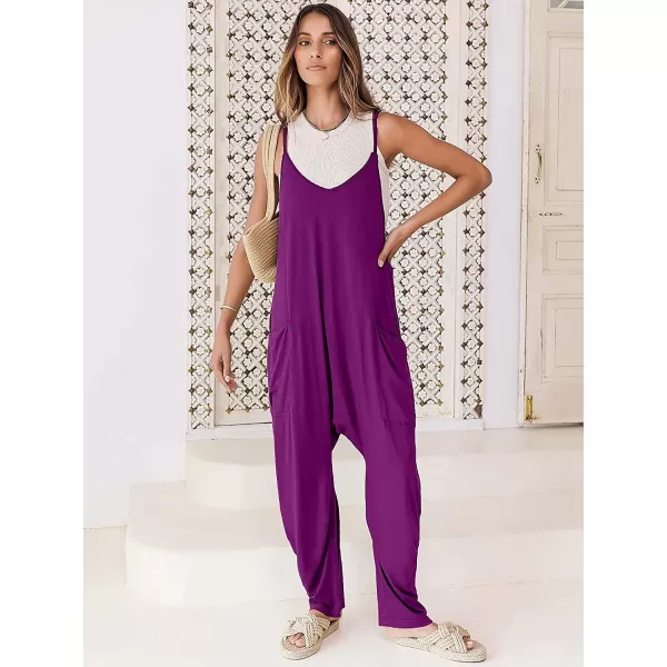 imageANRABESS Womens Casual Loose Sleeveless Jumpsuits Adjustbale Spaghetti Strap V Neck Harem Long Pants Overalls with PocketsPurpple