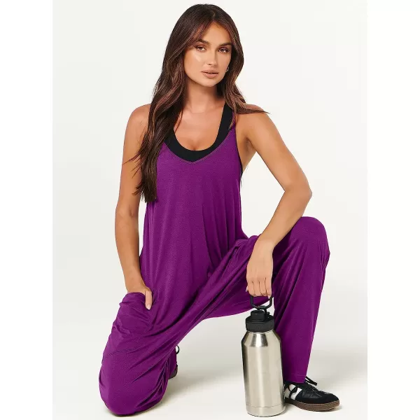 imageANRABESS Womens Casual Loose Sleeveless Jumpsuits Adjustbale Spaghetti Strap V Neck Harem Long Pants Overalls with PocketsPurpple