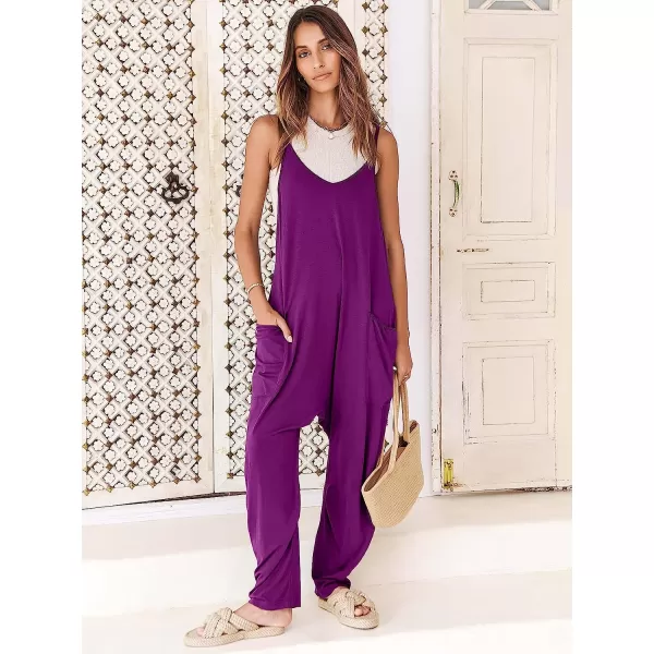 imageANRABESS Womens Casual Loose Sleeveless Jumpsuits Adjustbale Spaghetti Strap V Neck Harem Long Pants Overalls with PocketsPurpple