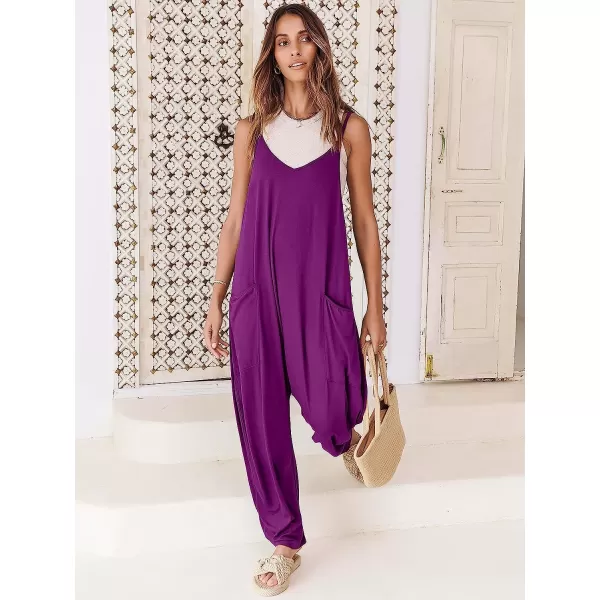 imageANRABESS Womens Casual Loose Sleeveless Jumpsuits Adjustbale Spaghetti Strap V Neck Harem Long Pants Overalls with PocketsPurpple