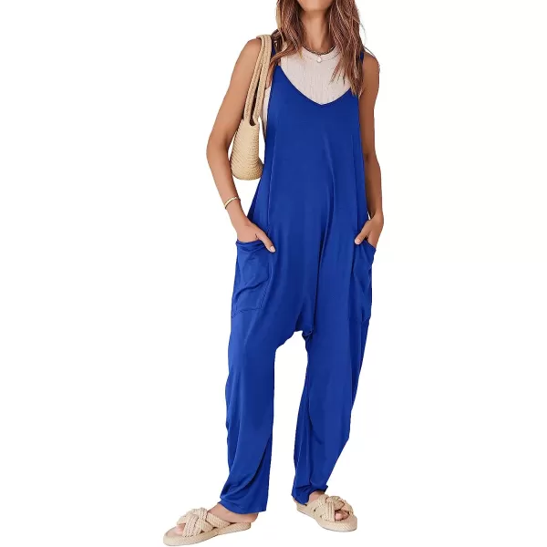 imageANRABESS Womens Casual Loose Sleeveless Jumpsuits Adjustbale Spaghetti Strap V Neck Harem Long Pants Overalls with PocketsRoayl Blue