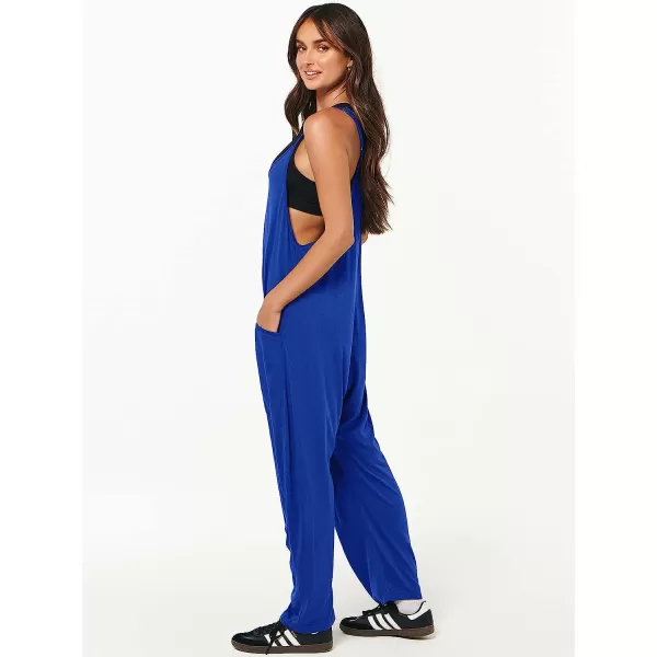 imageANRABESS Womens Casual Loose Sleeveless Jumpsuits Adjustbale Spaghetti Strap V Neck Harem Long Pants Overalls with PocketsRoayl Blue