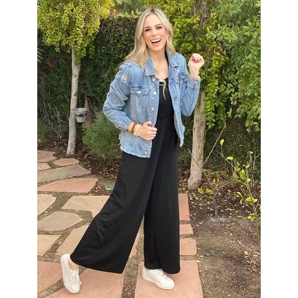 imageANRABESS Womens Casual Loose Sleeveless Tank Jumpsuits Square Collar Smocked Wide Leg Jumpsuit Rompers with Pockets01black
