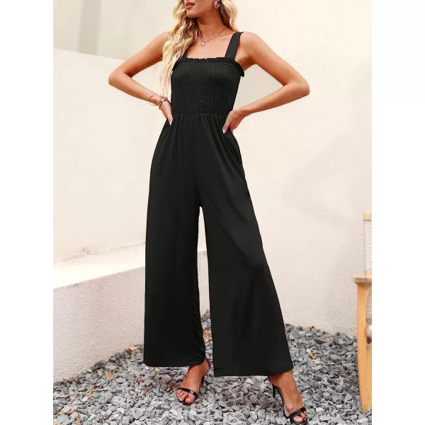 imageANRABESS Womens Casual Loose Sleeveless Tank Jumpsuits Square Collar Smocked Wide Leg Jumpsuit Rompers with Pockets01black