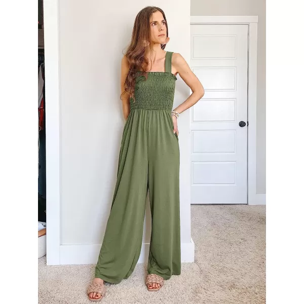 imageANRABESS Womens Casual Loose Sleeveless Tank Jumpsuits Square Collar Smocked Wide Leg Jumpsuit Rompers with Pockets04green