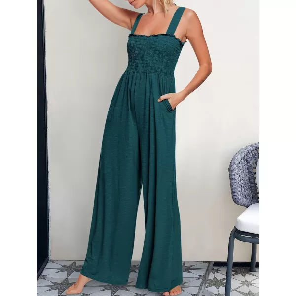 imageANRABESS Womens Casual Loose Sleeveless Tank Jumpsuits Square Collar Smocked Wide Leg Jumpsuit Rompers with Pockets16teal Blue