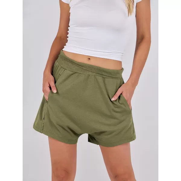 imageANRABESS Womens Casual Loose Summer High Waisted Shorts Gym Yoga Harem Comfy Short with Pockets Fashion Clothes 2024Army Green