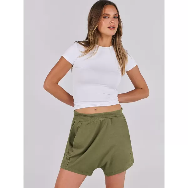 imageANRABESS Womens Casual Loose Summer High Waisted Shorts Gym Yoga Harem Comfy Short with Pockets Fashion Clothes 2024Army Green