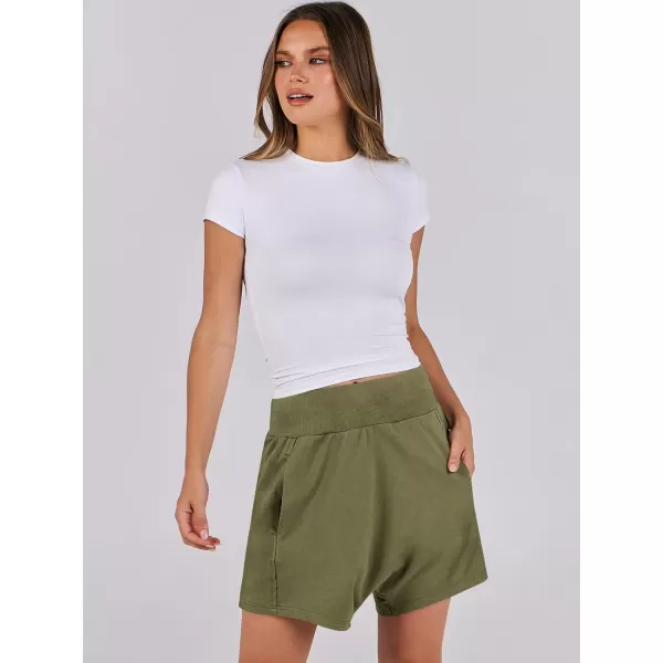 imageANRABESS Womens Casual Loose Summer High Waisted Shorts Gym Yoga Harem Comfy Short with Pockets Fashion Clothes 2024Army Green
