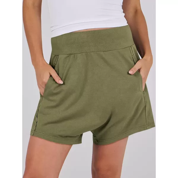 imageANRABESS Womens Casual Loose Summer High Waisted Shorts Gym Yoga Harem Comfy Short with Pockets Fashion Clothes 2024Army Green