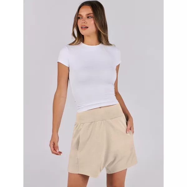 imageANRABESS Womens Casual Loose Summer High Waisted Shorts Gym Yoga Harem Comfy Short with Pockets Fashion Clothes 2024Khaki